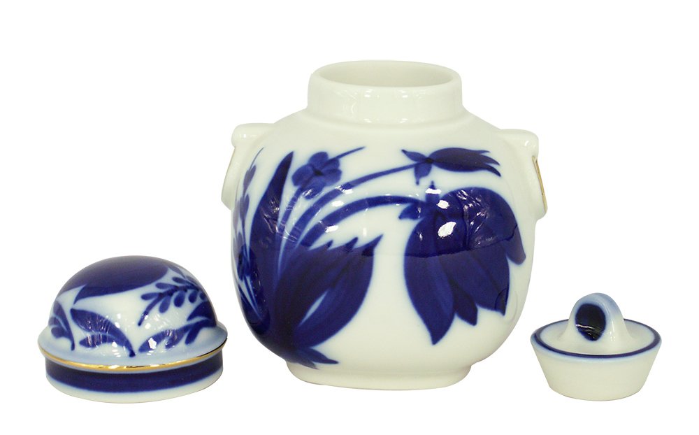 Lomonosov Porcelain Tea Caddy with Cobalt Bell Design - Premium Russian Tea Storage Container for Loose Leaf Tea & Herbs - Perfect for Tea Lovers, Home Decor & Gift Giving