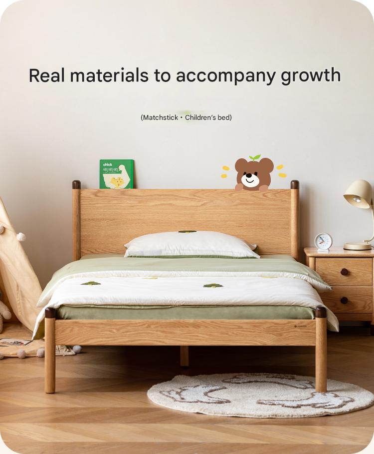 Solid Oak Wood Kids Bed - Sturdy & Safe Children's Bedroom Furniture for Toddlers & Teens - Perfect for Bedrooms, Daycare, and Guest Rooms