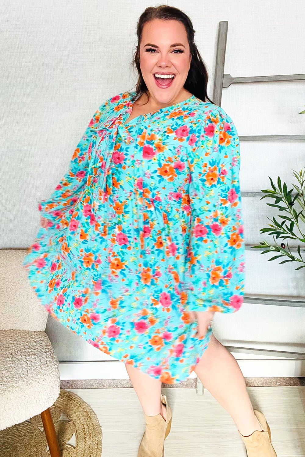 Feeling Femme Aqua Floral Ribbon Bow Tie Babydoll Dress - Elegant Summer Party Outfit for Women, Perfect for Weddings, Date Nights & Beach Vacations