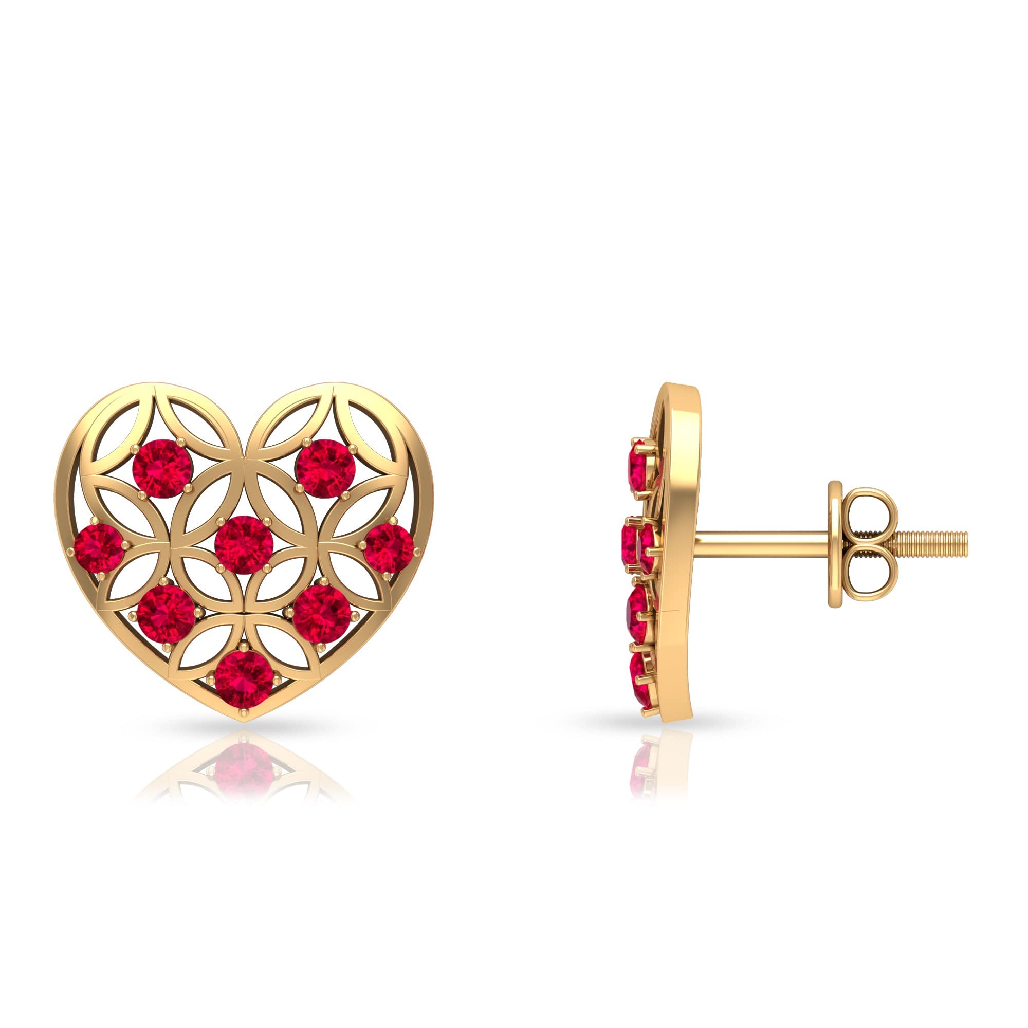 AAA Quality 3/4 CT July Birthstone Ruby & 14K Solid Gold Heart Cut-Out Earrings - Perfect for Anniversary Gifts, Valentine's Day & Special Occasions