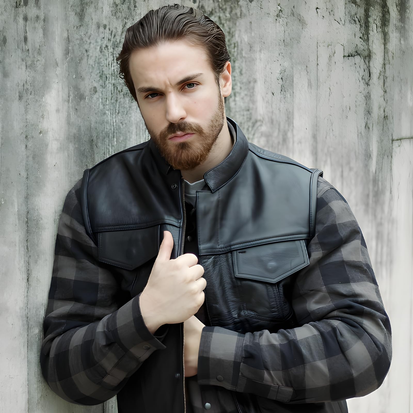 Leatherick Men's Black Motorcycle Vest - SOA Club & Traditional Paisley Satin Lined Leather Biker Jacket for Riding, Motorcycle Events & Casual Wear