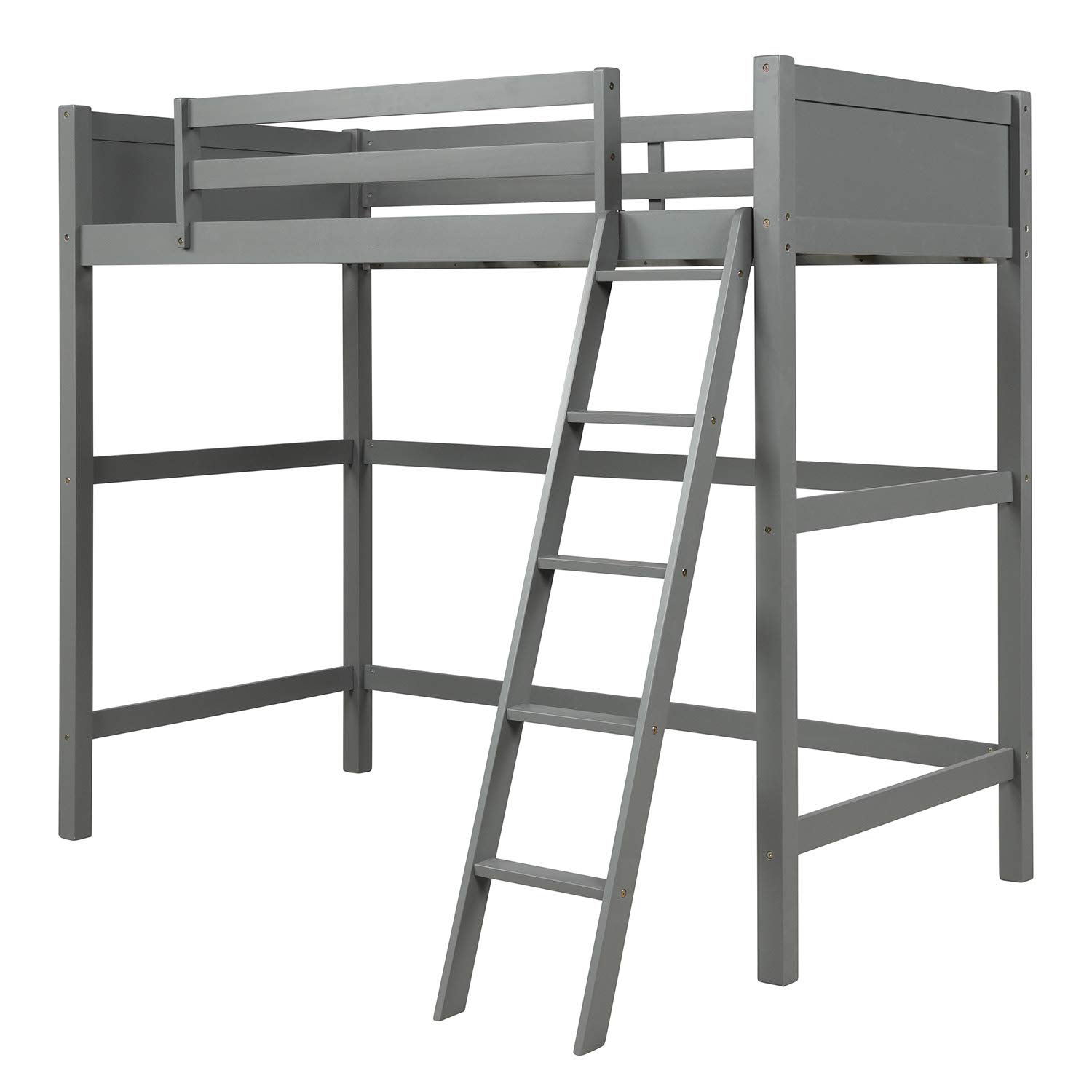 Merax Twin Loft Bed with Ladder & Guardrail - Sturdy Wood Frame for Kids & Teens - Space-Saving Gray Twin Size Loft Bed - Perfect for Small Bedrooms, Dorms & Guest Rooms