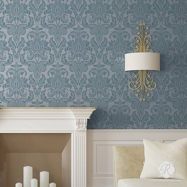 Isle of Palms Damask Wall Stencil - Reusable DIY Painting Template for Home Decor, Accent Walls, and Furniture - Perfect for Bedrooms, Living Rooms, and Craft Projects