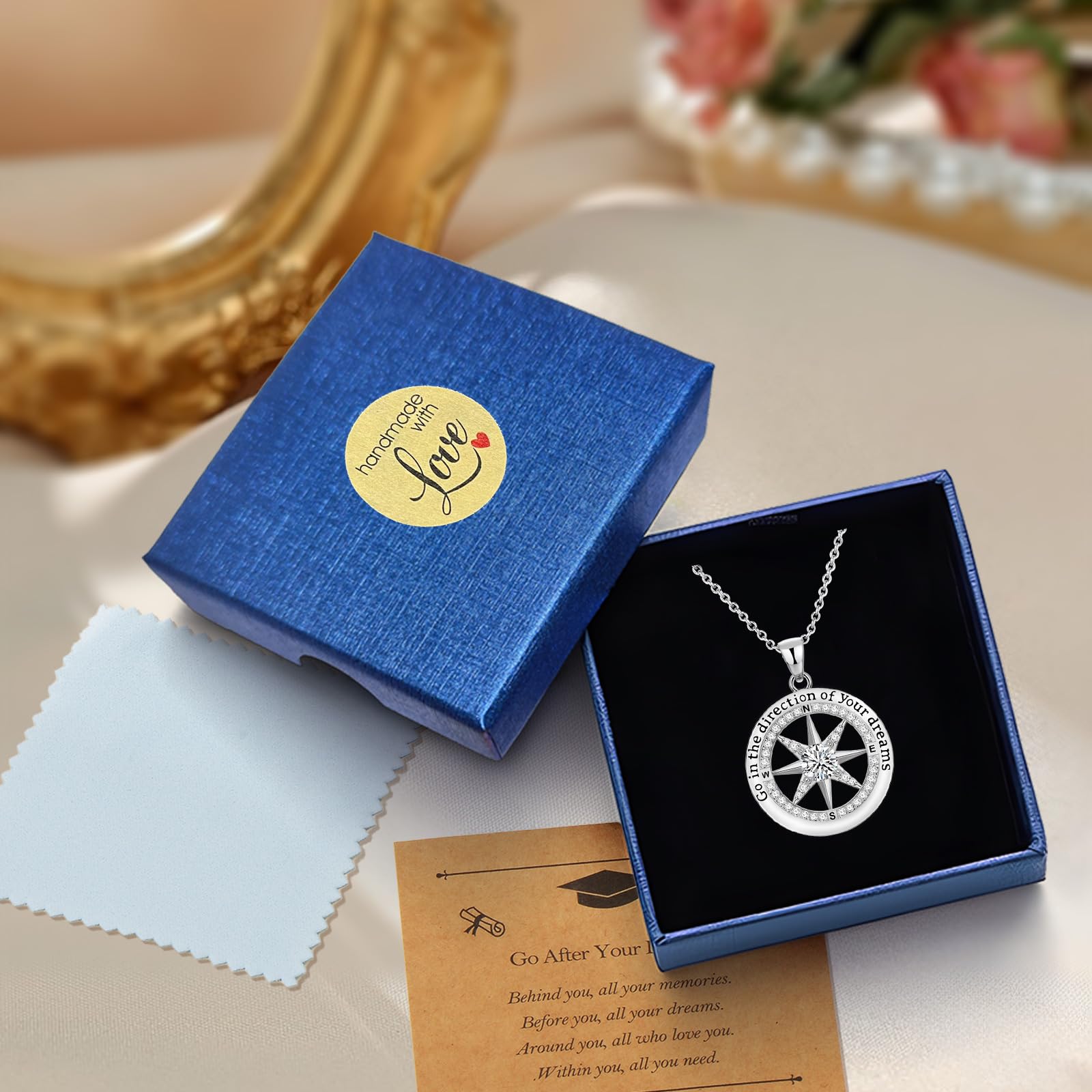 2025 Graduation Gifts for Women - 925 Sterling Silver Compass Necklace for Daughter, Granddaughter | High School & College Graduation Jewelry | Perfect Inspirational Gift for Her 2025 Graduation Ceremony, Prom, or Special Occasion
