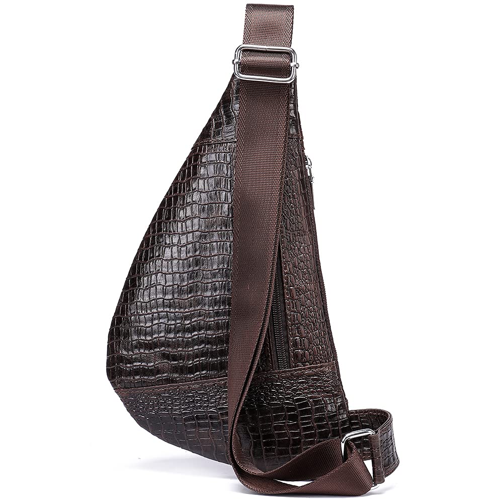 Genuine Leather Crocodile Sling Bag for Women & Men - Stylish Crossbody Shoulder Purse Backpack in Brown | Perfect for Travel, Work & Everyday Use