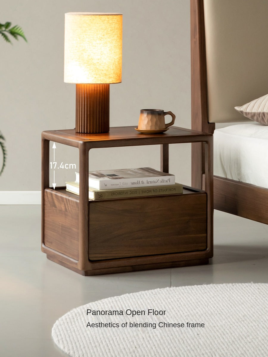 Premium Black Walnut Solid Wood Nightstand with Locking Storage | Modern Bedside Table for Bedroom, Living Room & Office | Durable Wooden Cabinet with Secure Drawer