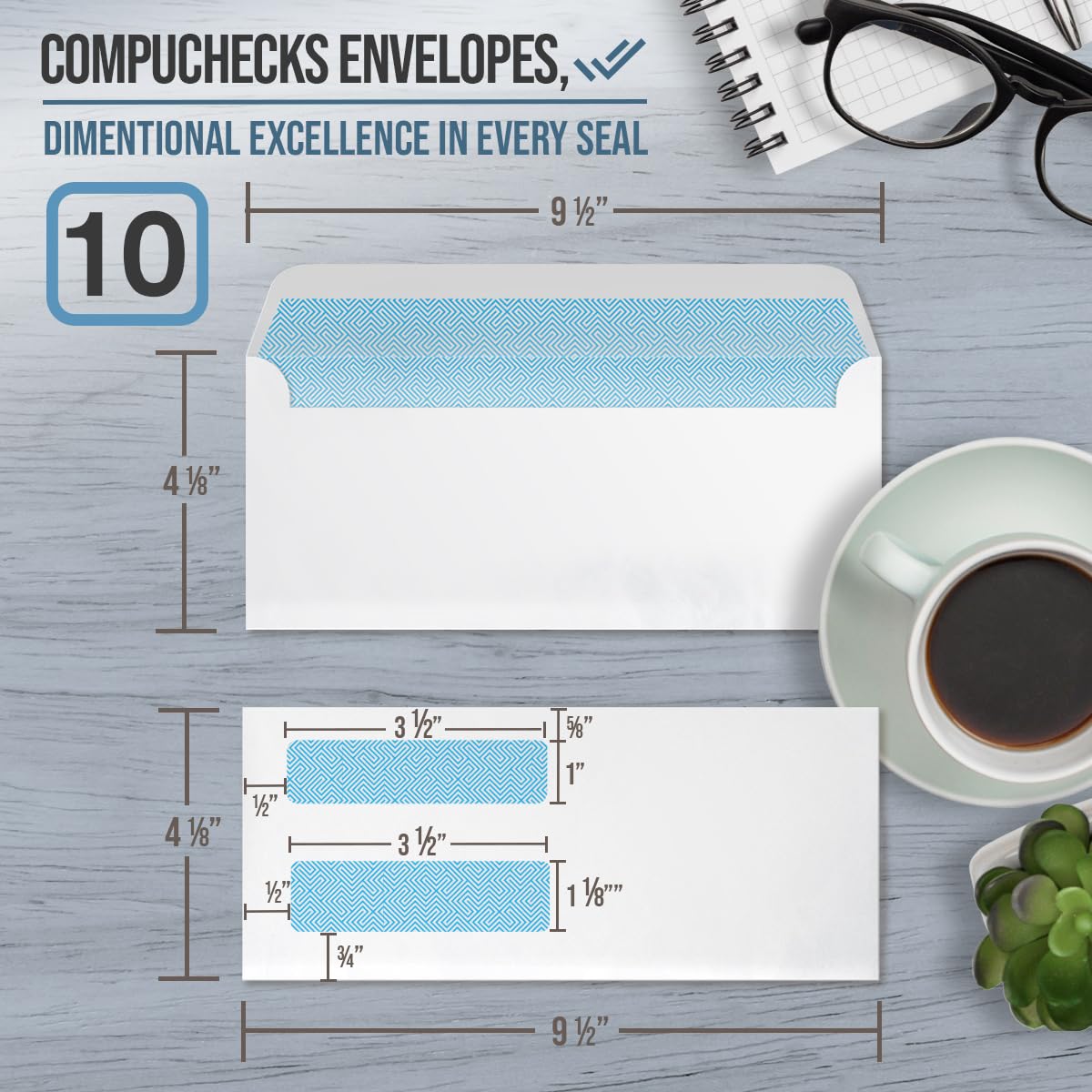Compuchecks #10 Double Window Security Envelopes - 2500 Count Gummed Business Mailing Envelopes with Tamper Evident Seal & Security Tint - Perfect for Invoices, Legal Documents & Confidential Mailings