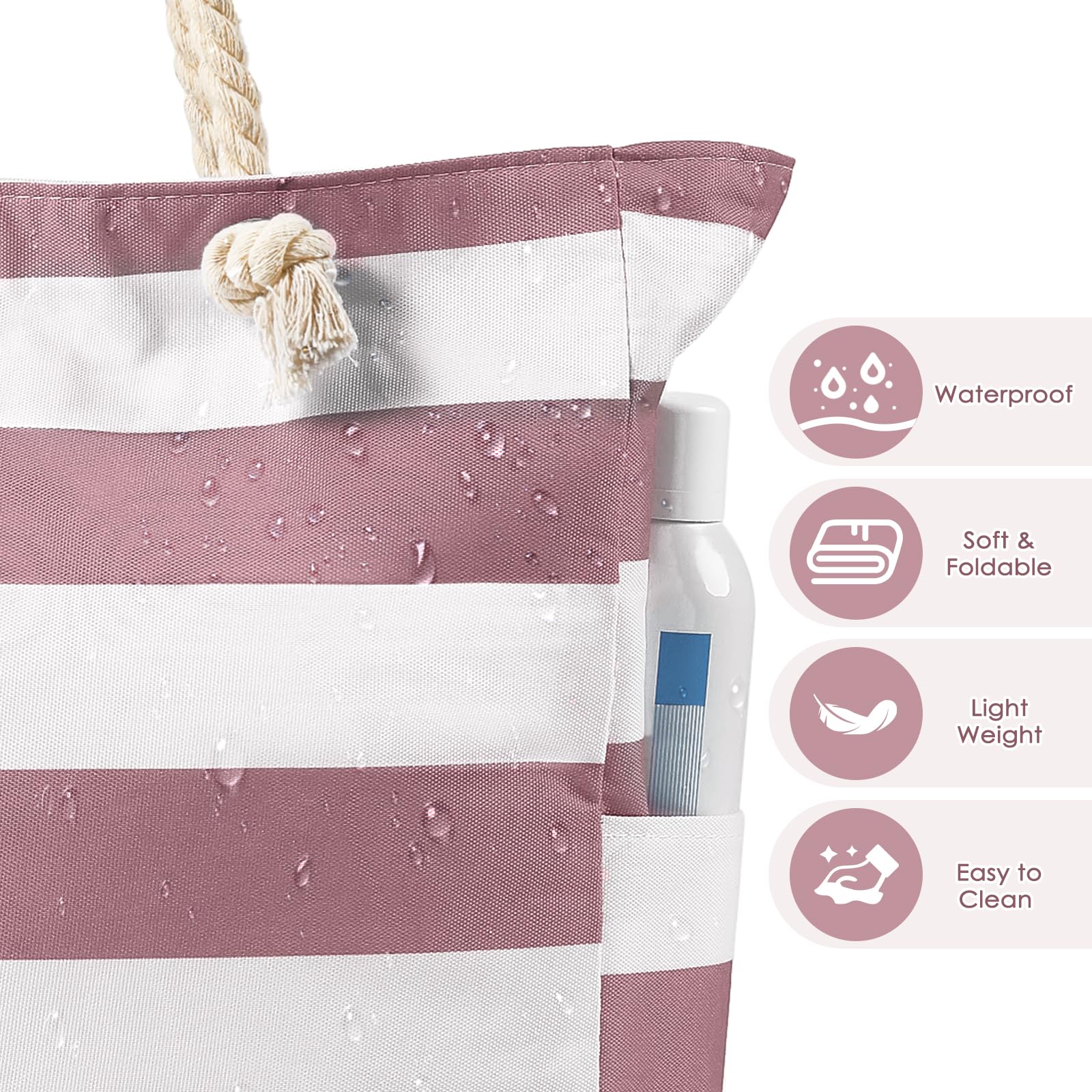 **Waterproof & Sandproof Large Beach Tote Bag for Women - Zippered Swim Pool Bag for Beach, Travel & Gym - Stylish & Spacious Carryall**
