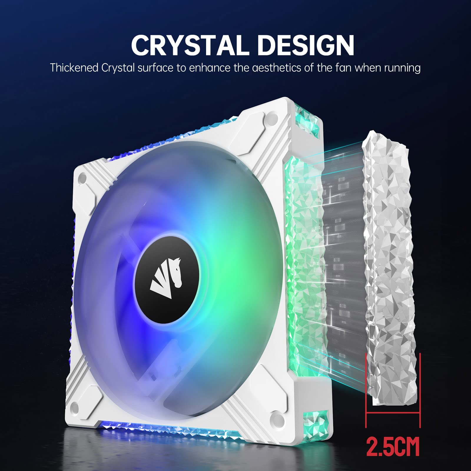 ASIAHORSE FS-S001 120mm RGB PC Case Fans - 5 Pack, Full Frame Acrylic ARGB White, 20+8 Addressable LEDs, Hydraulic Bearing, 5V Motherboard Sync & PWM Controller for Gaming PC Build, Custom Lighting Setup, and High-Airflow Cooling Systems