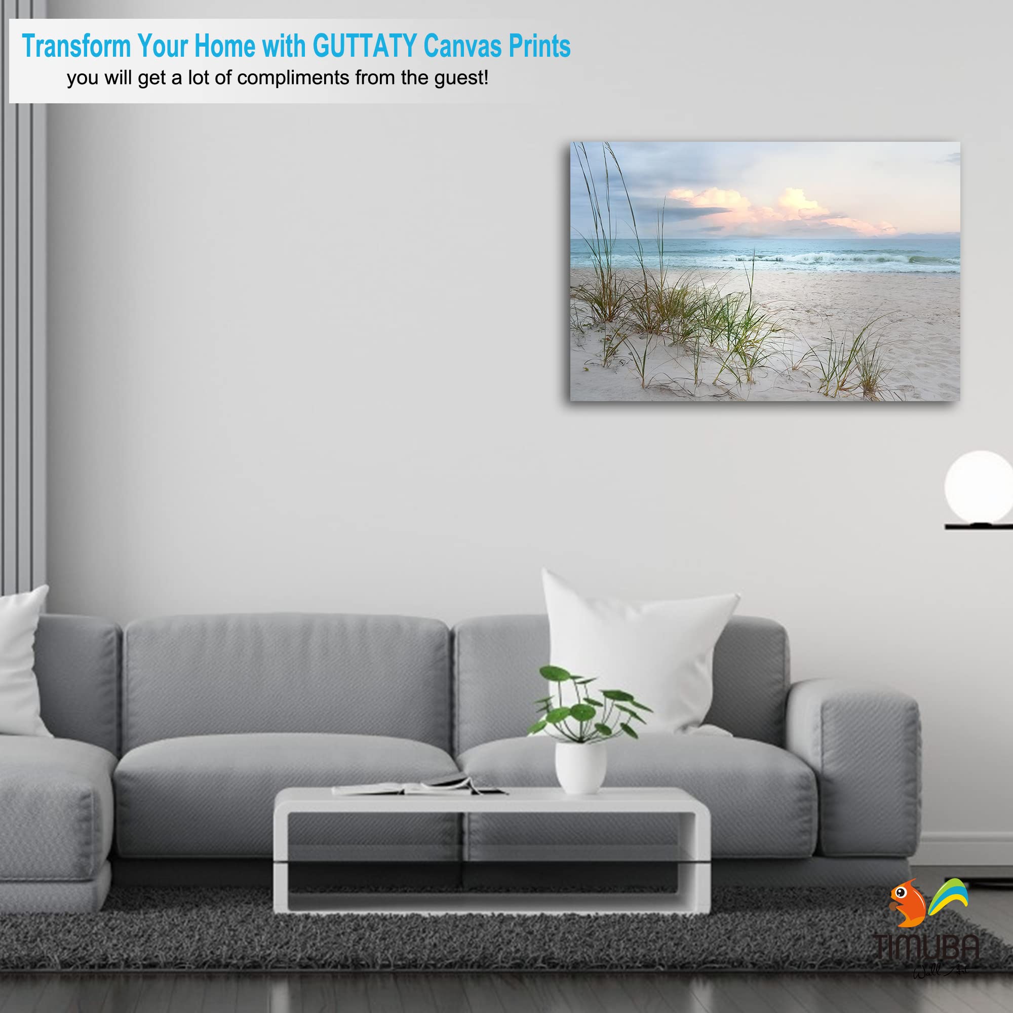 TIMUBA Beach Canvas Wall Art - 24x36 Inch Coastal Landscape Painting for Living Room & Bathroom Decor | Ocean Scenery Wall Art for Home, Office & Vacation Rental Decoration