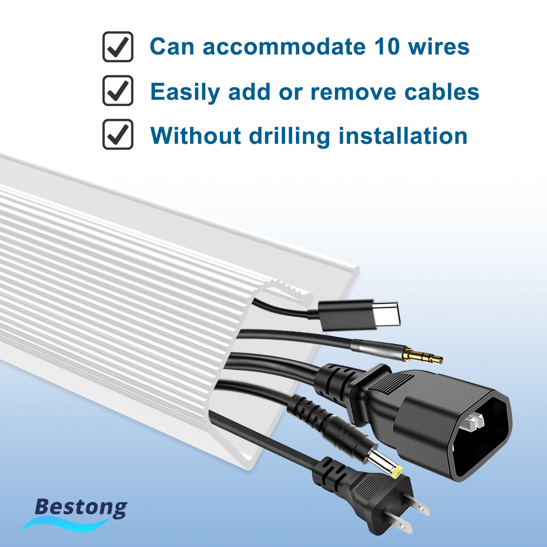 Under Desk Cable Management J Channel - Neat Cord Organizer for Home & Office Workspace | Wire Hider for Computer, TV & Electronics | Easy Installation Cable Tray Solution