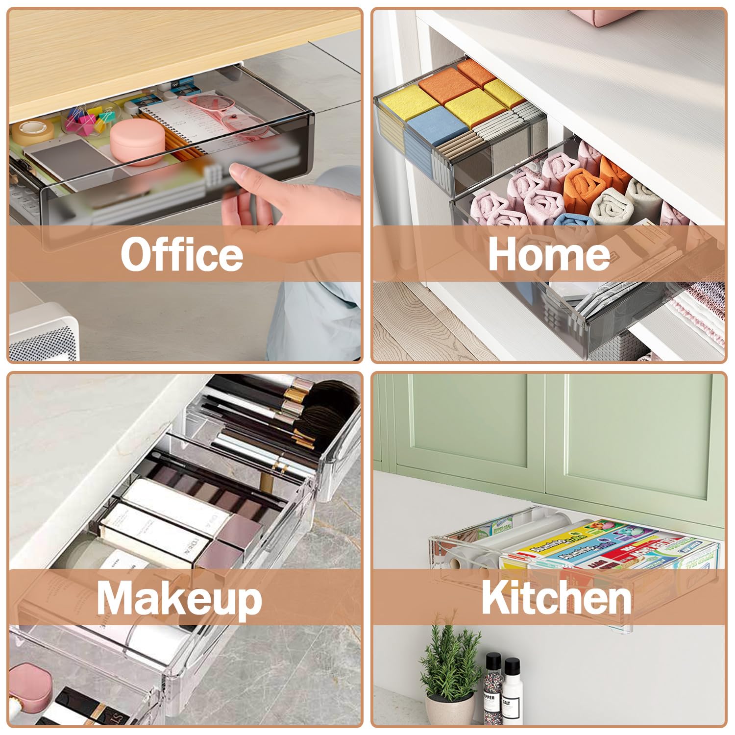 Under Desk Drawer Organizer Set - 3 Pack Slide-Out Storage Trays (Large, Medium, Small) for Office Supplies, Stationery & Accessories - Space-Saving Hidden Desktop Organizer with Easy Installation - Perfect for Home Office, Study Desk & Workspace Organization