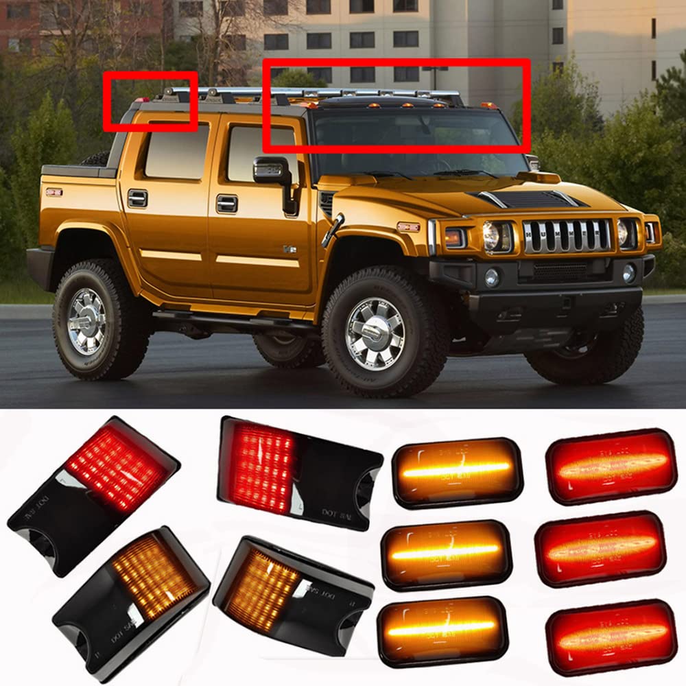 2003-2009 Hummer H2 & 2005-2009 H2 SUT LED Cab Roof Light Kit - 10pc Amber/Red Clearance Marker Lights with Smoke Lens - Off-Road & Truck Lighting Upgrade for Night Driving & Emergency Vehicles