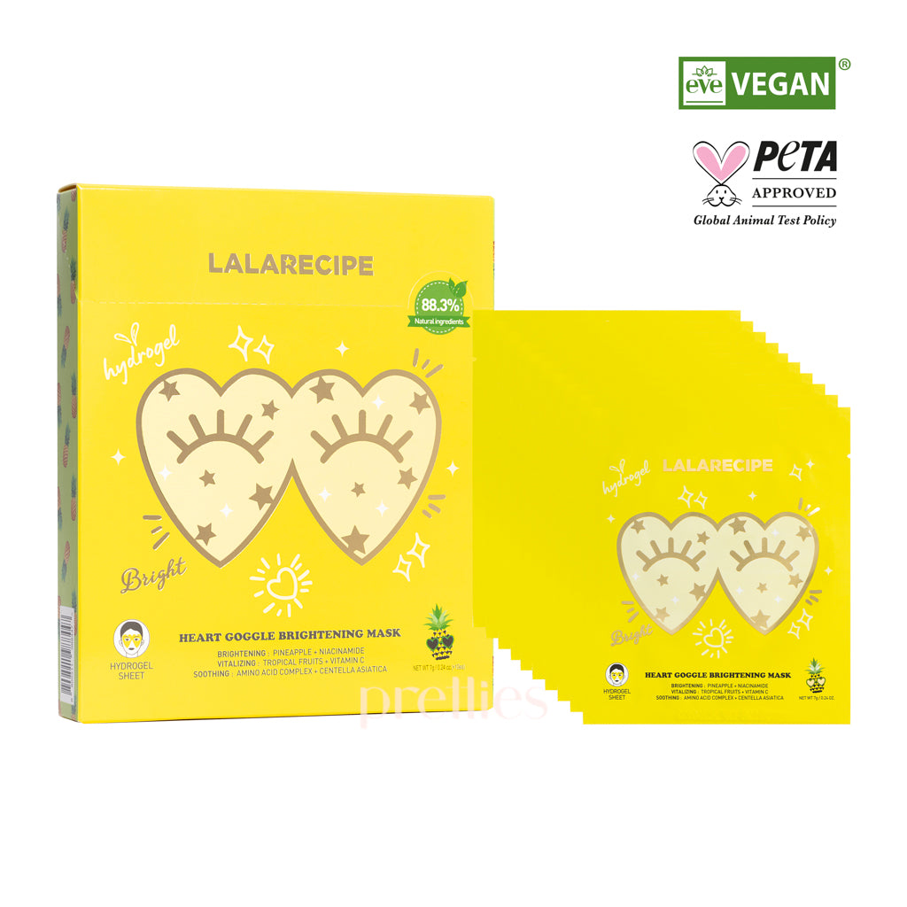 LALARECIPE Heart Goggle Brightening Mask (Pineapple Yellow) 10pcs/Box - Korean Sheet Mask for Glowing Skin, Hydration & Radiance - Perfect for Spa Day, Self-Care Routine & Gift Giving