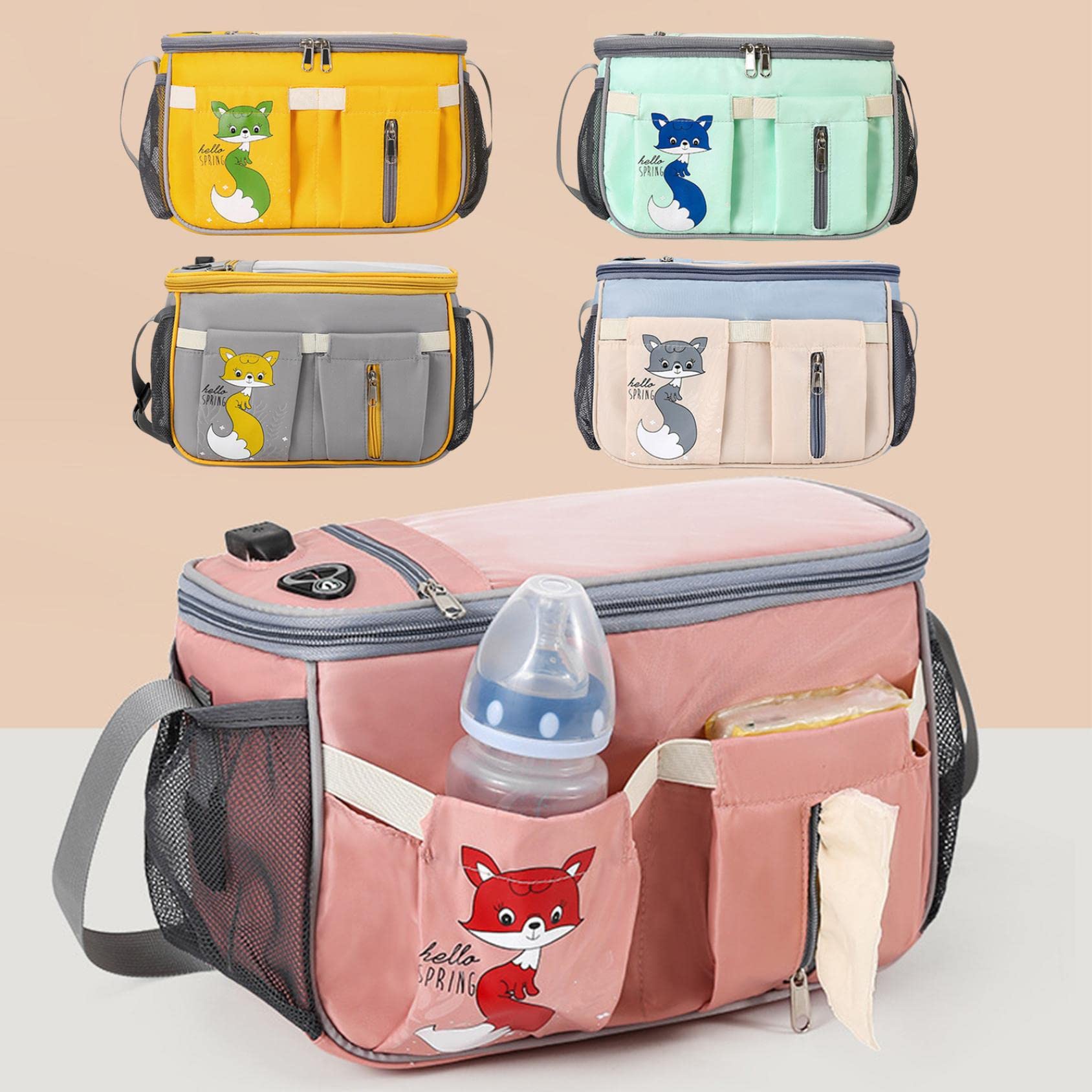 CrazyPig Universal Stroller Organizer Bag - Adjustable Shoulder Strap with Zipper Pocket & Large Capacity for Baby Essentials | Compact Design Fits All Strollers | Perfect for Diapers, Bottles & Toys on the Go