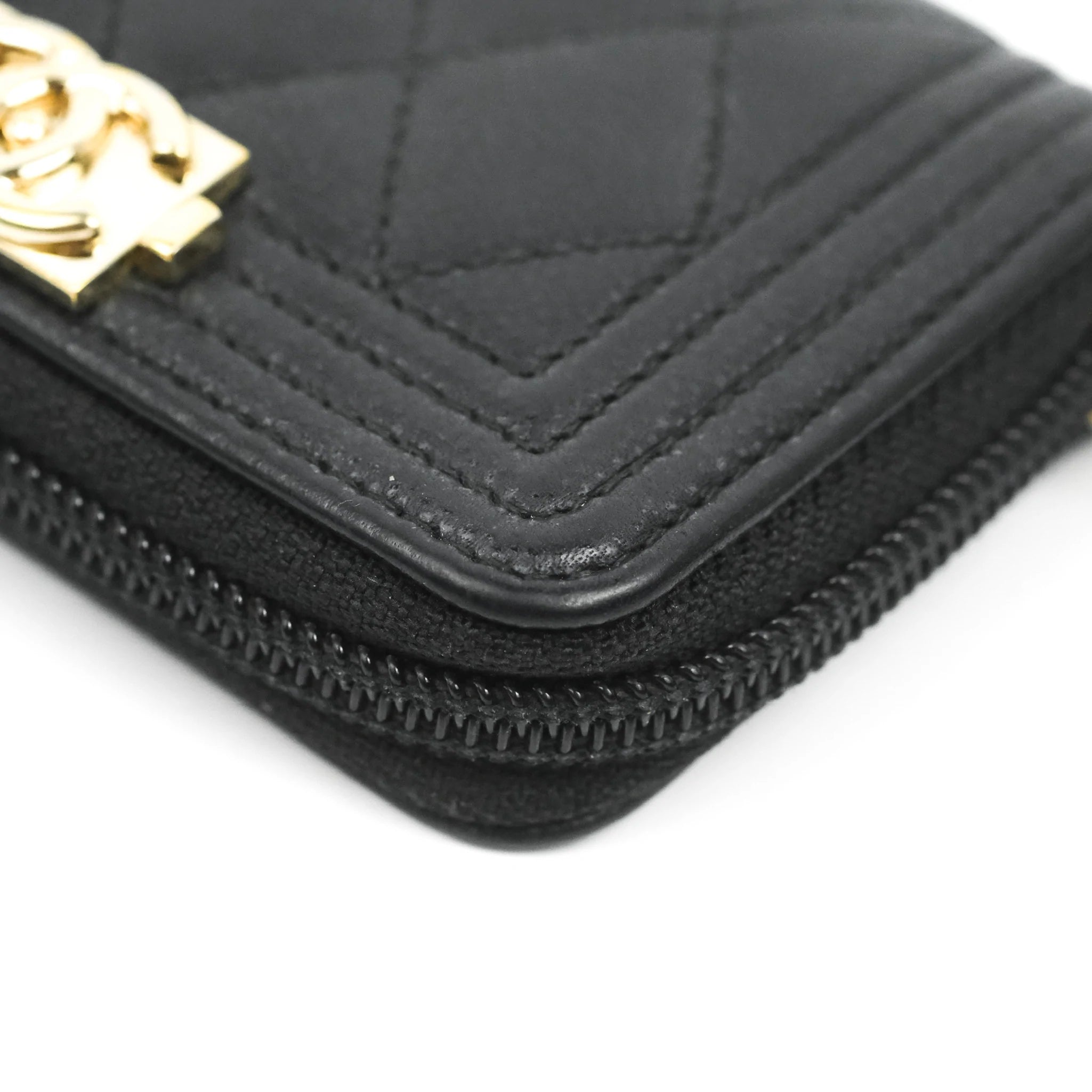 Chanel Boy Zipped Coin Purse in Black Caviar Leather with Gold Hardware - Luxury Wallet for Women, Perfect for Parties & Everyday Use