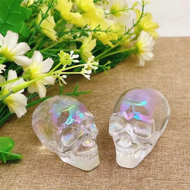 Natural Aura Quartz Skull Head - Polished Healing Crystal Feng Shui Statue for Home Decor, Meditation & Spiritual Gifts - Perfect for Yoga, Reiki & Positive Energy Spaces (1 Piece)