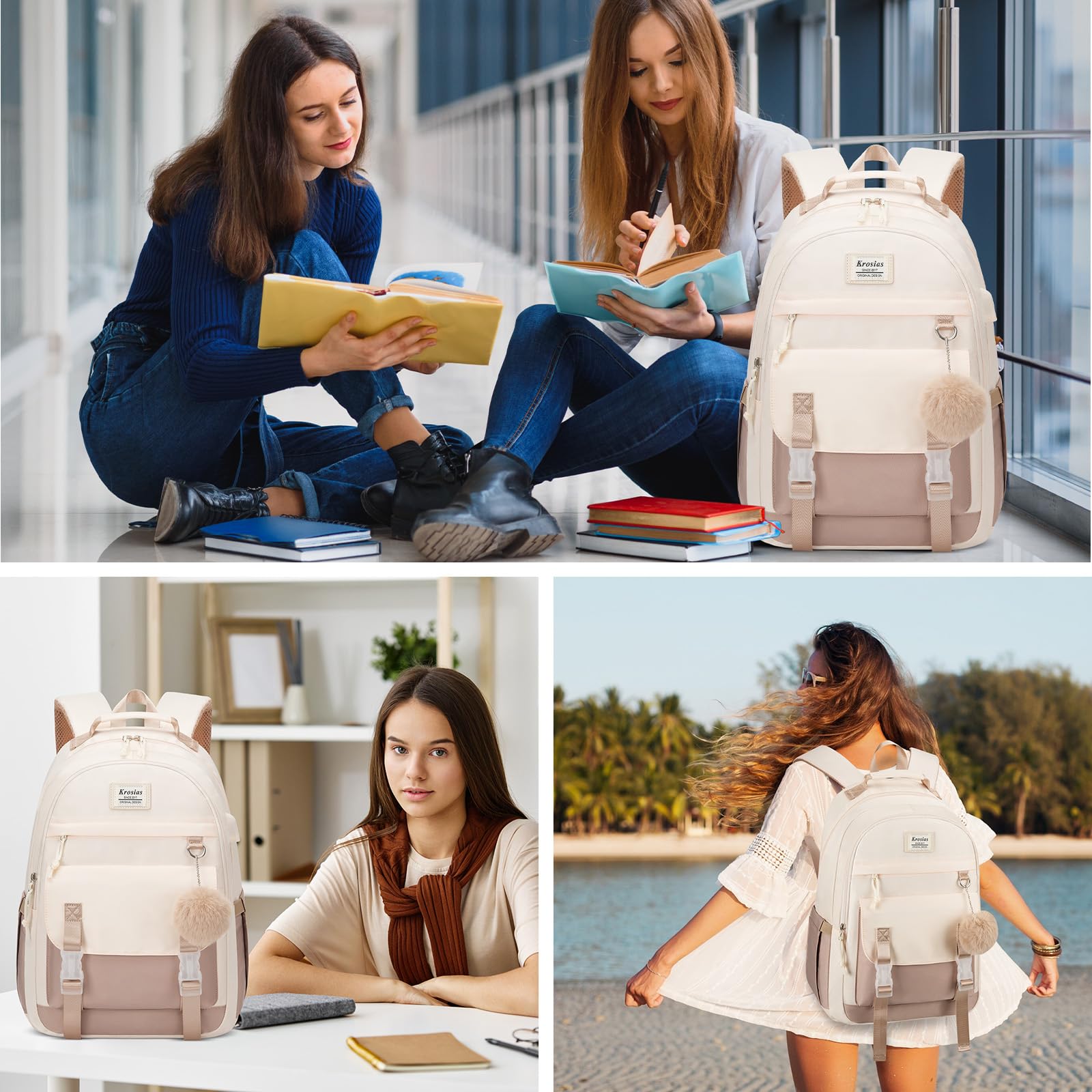 Stylish 15.6 Inch Laptop Backpack for Teen Girls - Lightweight School Bag for Middle & High School Students, College Bookbag with Large Capacity - Perfect for School, Travel & Daily Use