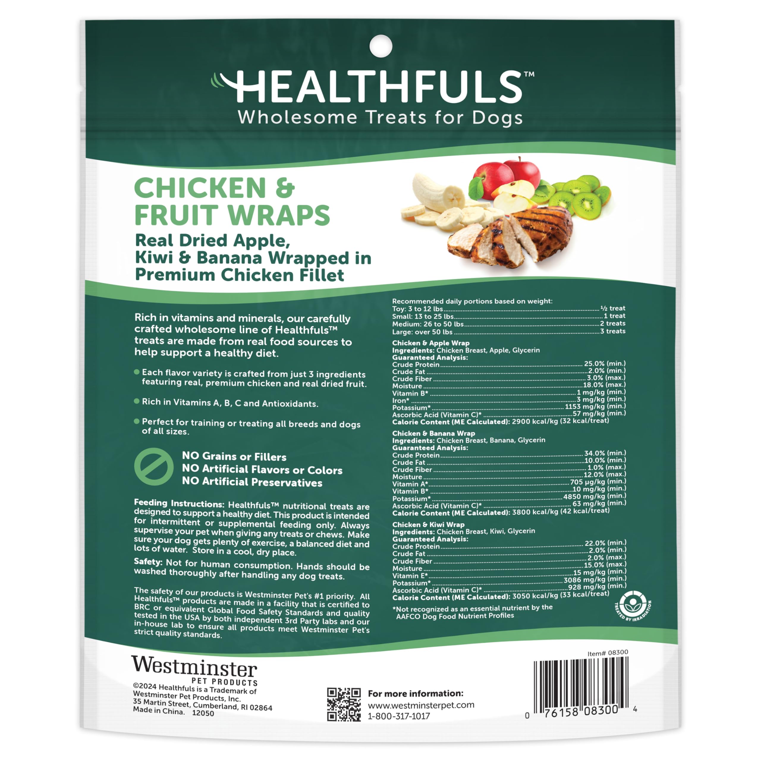 Healthy Chicken Wrapped Fruit Dog Treats - 16oz Natural Chews for Small & Large Dogs - Perfect for Training, Rewards & Dental Health