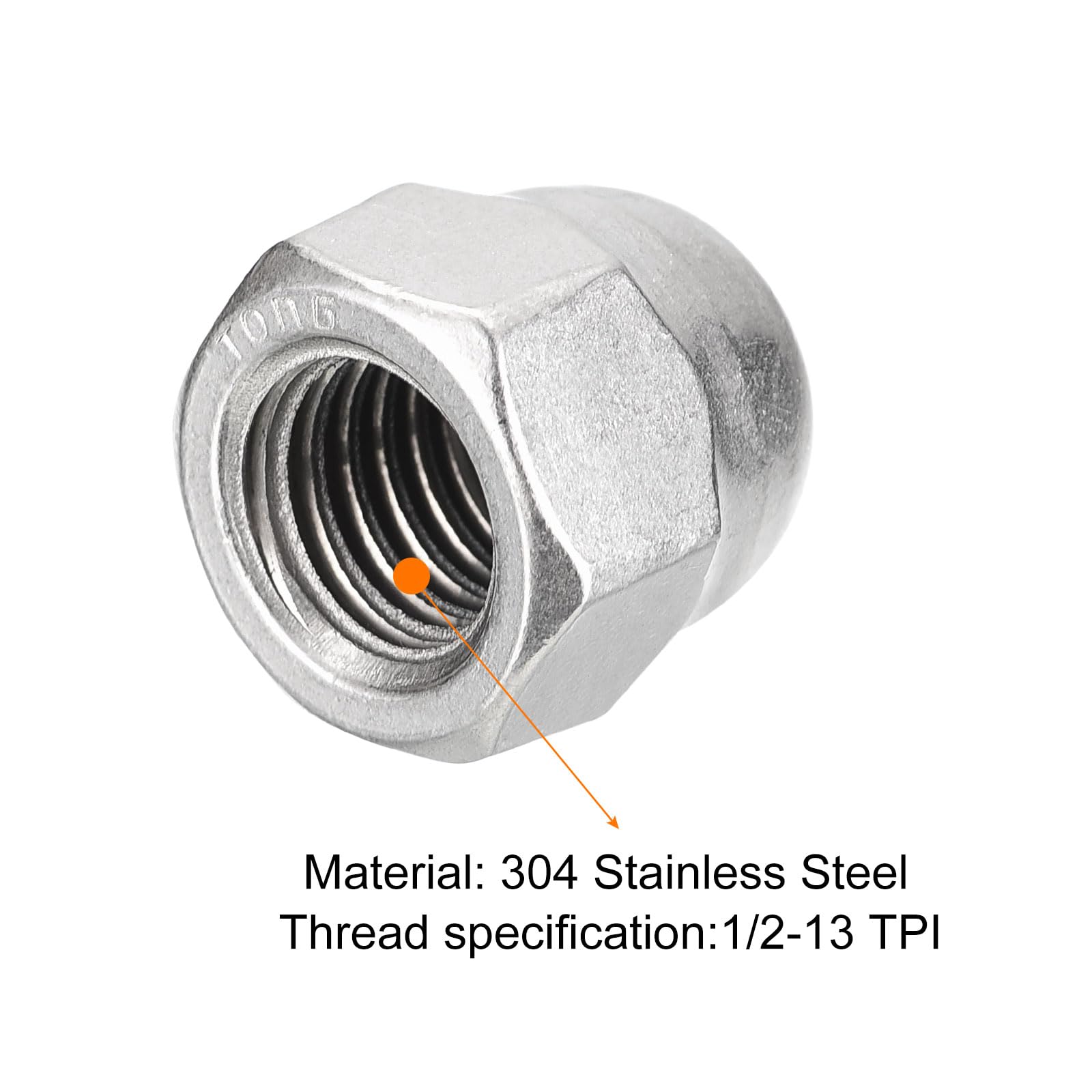 uxcell 1/2-13 Acorn Cap Nuts, 10pcs - 304 Stainless Steel Hex Dome Head Nuts for Fasteners & Hardware (Silver) | Ideal for Automotive, Furniture & DIY Projects