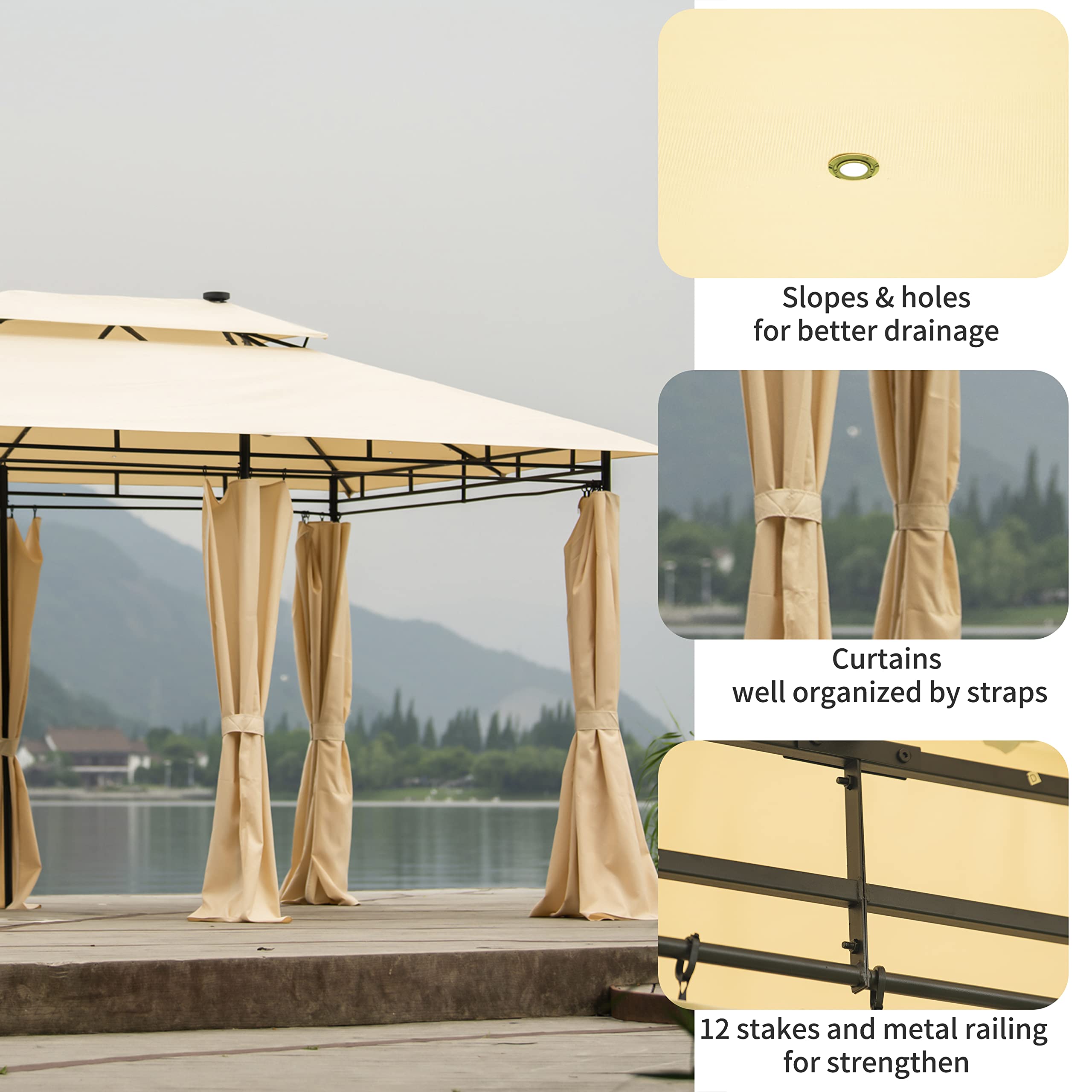 Steel Frame Rectangle Soft Top Outdoor Gazebo with Removable Curtains - Perfect for Patio, Garden, and Backyard Relaxation | Weather-Resistant Dome Canopy for Shade & Outdoor Entertaining