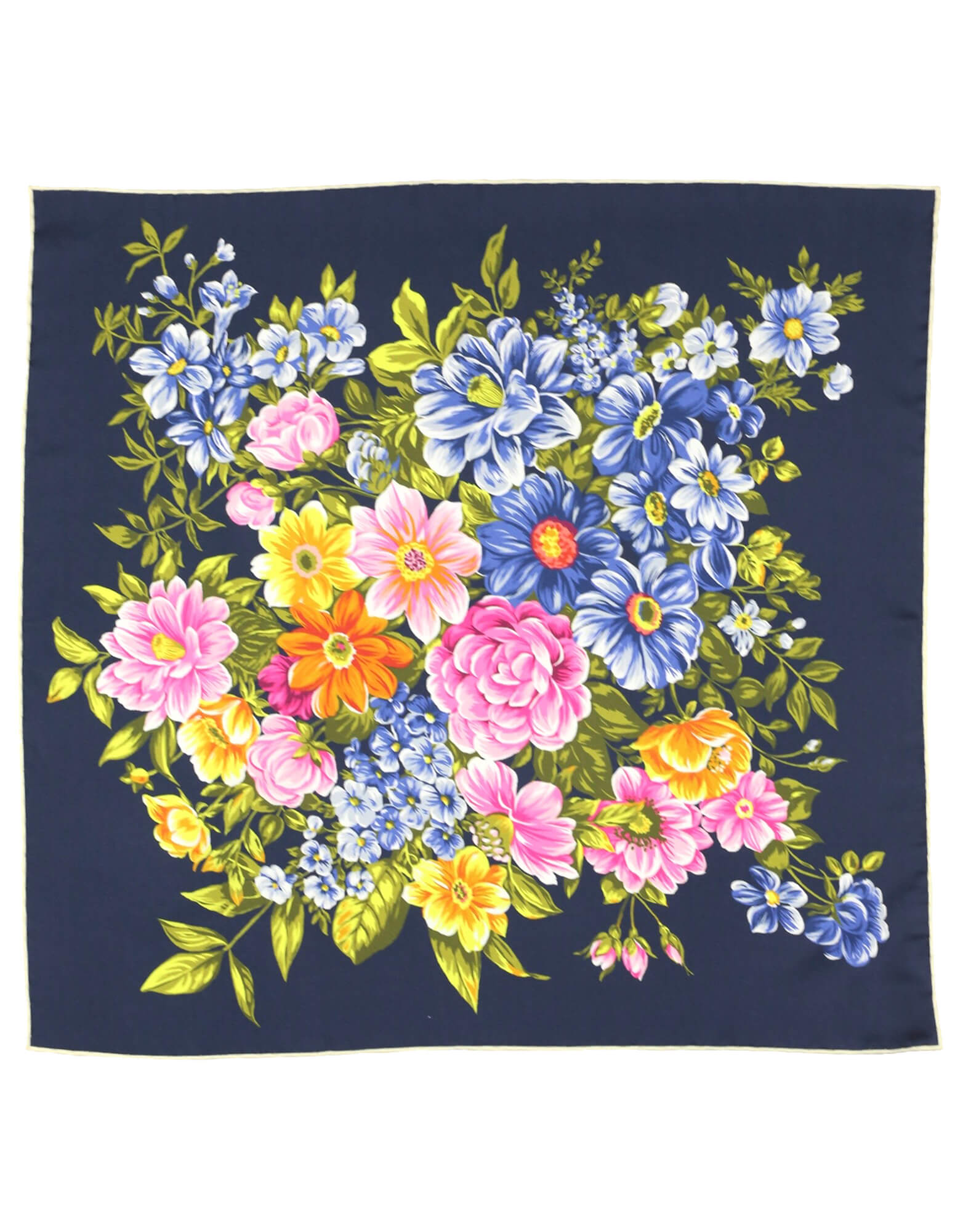 DÉCLIC Navy Blue Floral Pocket Square for Men - Elegant Silk Handkerchief for Weddings, Business & Formal Events
