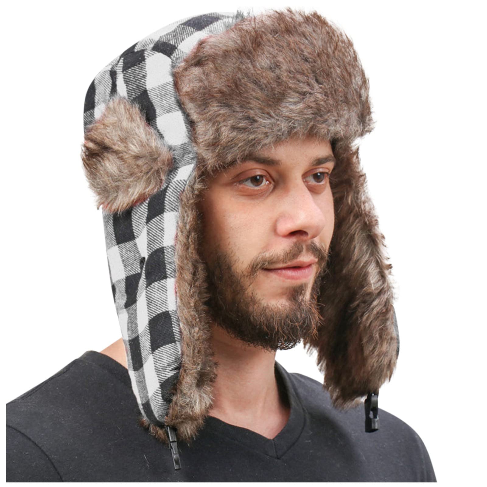 iCODOD Winter Hats for Men & Women - Fleece Lined Windproof Ski Hats with Furry Ear Flaps, Plaid Christmas Design - Perfect for Skiing, Snowboarding & Cold Weather Outdoor Activities