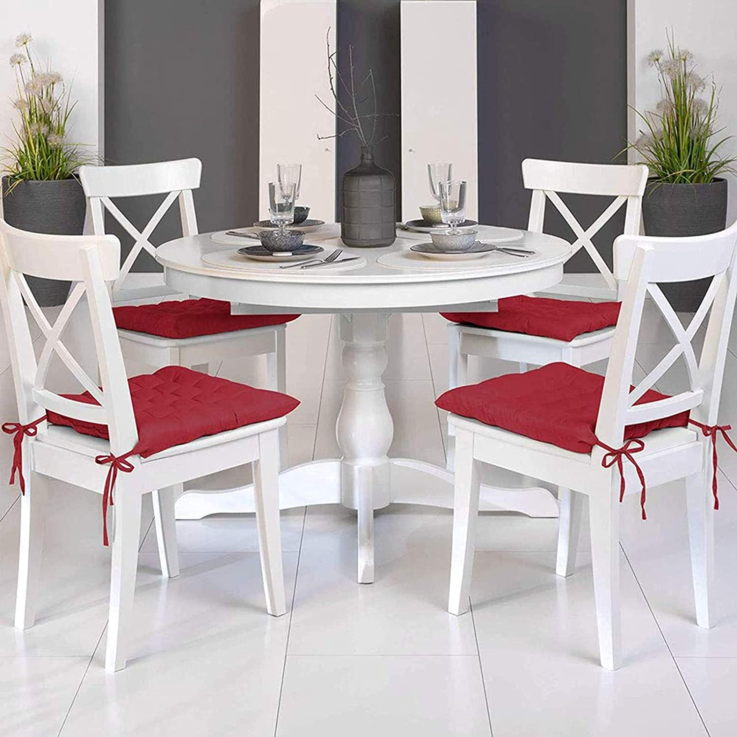 Premium Solid Square Chair Pads Set of 6 - Non-Slip Dining Chair Cushions with Ties for Kitchen, Office & Home Use - Comfortable Seat Cushion Pads for Dining Room Chairs, Bar Stools & Workstations