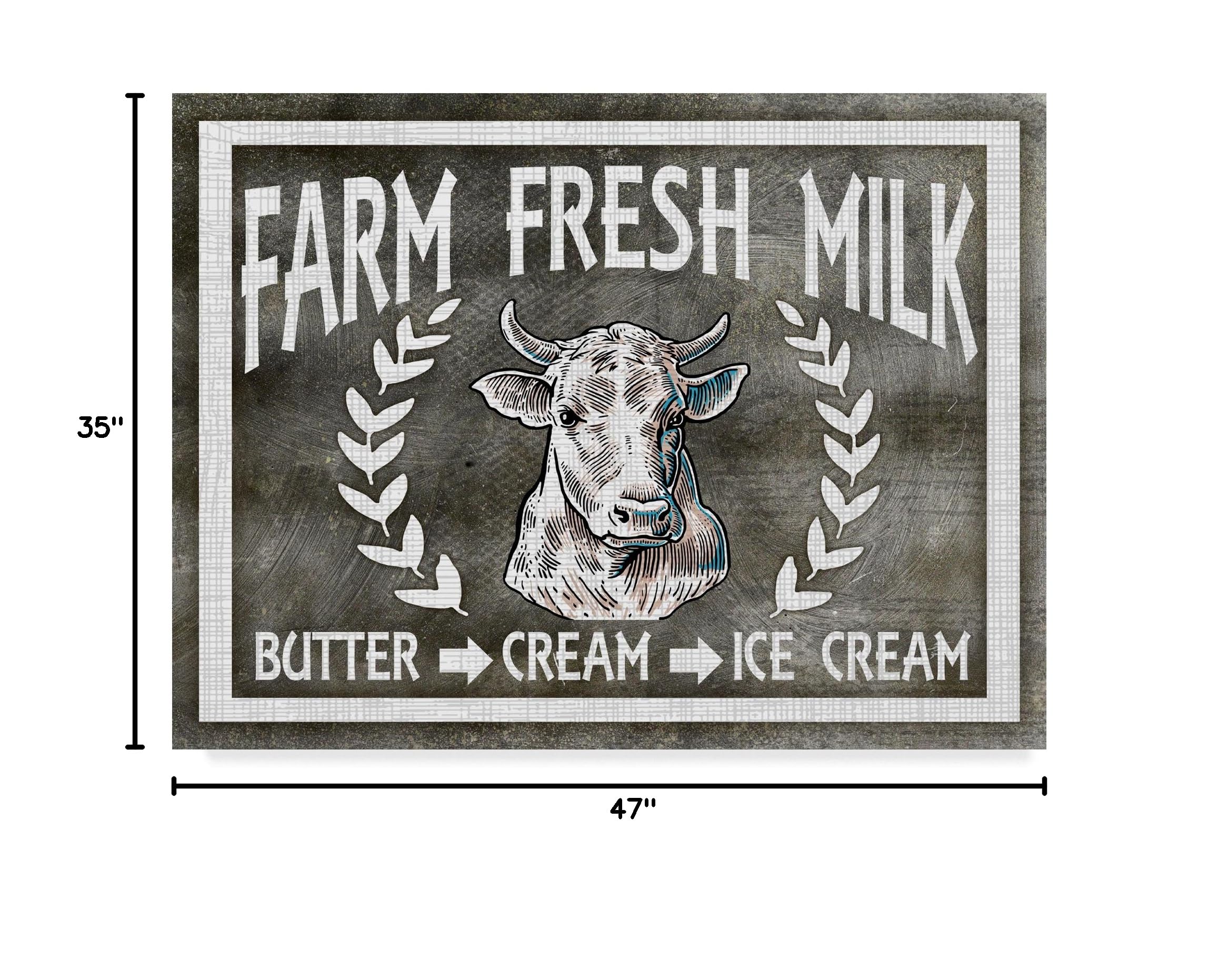 Premium Fresh Milk Cow Canvas Wall Art Print - 35x47 Inches - Farmhouse Decor for Kitchen, Dining Room & Living Room - Modern Home & Office Decoration