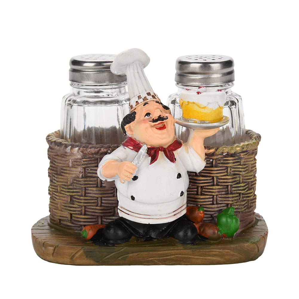 Cute Chef Statue Salt & Pepper Shaker Holder - Kitchen Decor Resin Ornament for Home & Restaurant | Perfect for Dining Room, Kitchen Countertop & Housewarming Gift