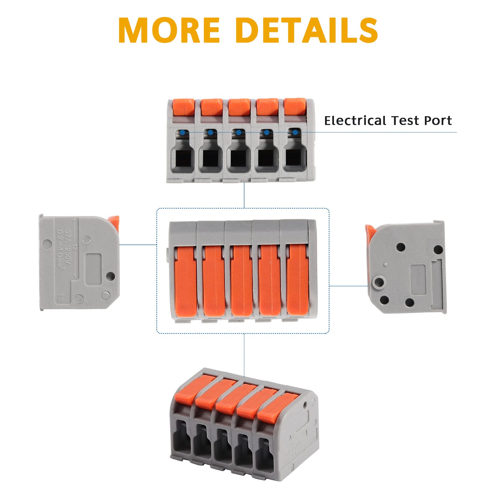Brightfour 50-Pack Lever Wire Connectors Kit - 2/3/4/5 Port No Pain Splice Connectors for AWG 24-12 Wires - Ideal for Home Electrical Wiring, DIY Projects & Automotive Applications