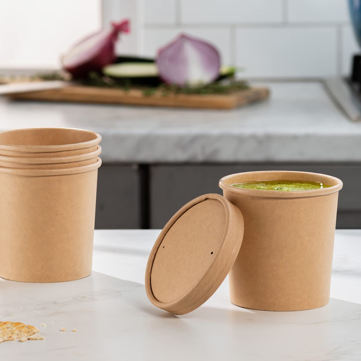 250-Pack 16 oz Kraft Paper Food Containers with Vented Lids - Eco-Friendly Disposable Soup Bowls & Ice Cream Cups for Hot/Cold Foods | Perfect for Takeout, Restaurants, Catering & Parties