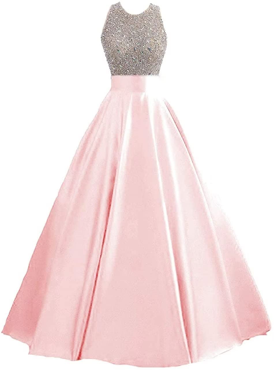 HEIMO Women's Elegant Sequins Keyhole Back Evening Ball Gown Beaded Formal Prom Dress for Teens - Perfect for Prom, Homecoming, Wedding & Special Occasions