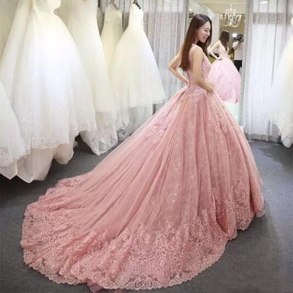 Elegant Pale Pink Quinceanera Dress with Lace Applique & Scoop Neck - Sweet 16 Tulle Prom Gown for Women | Perfect for Quinceañeras, Prom Nights & Formal Events