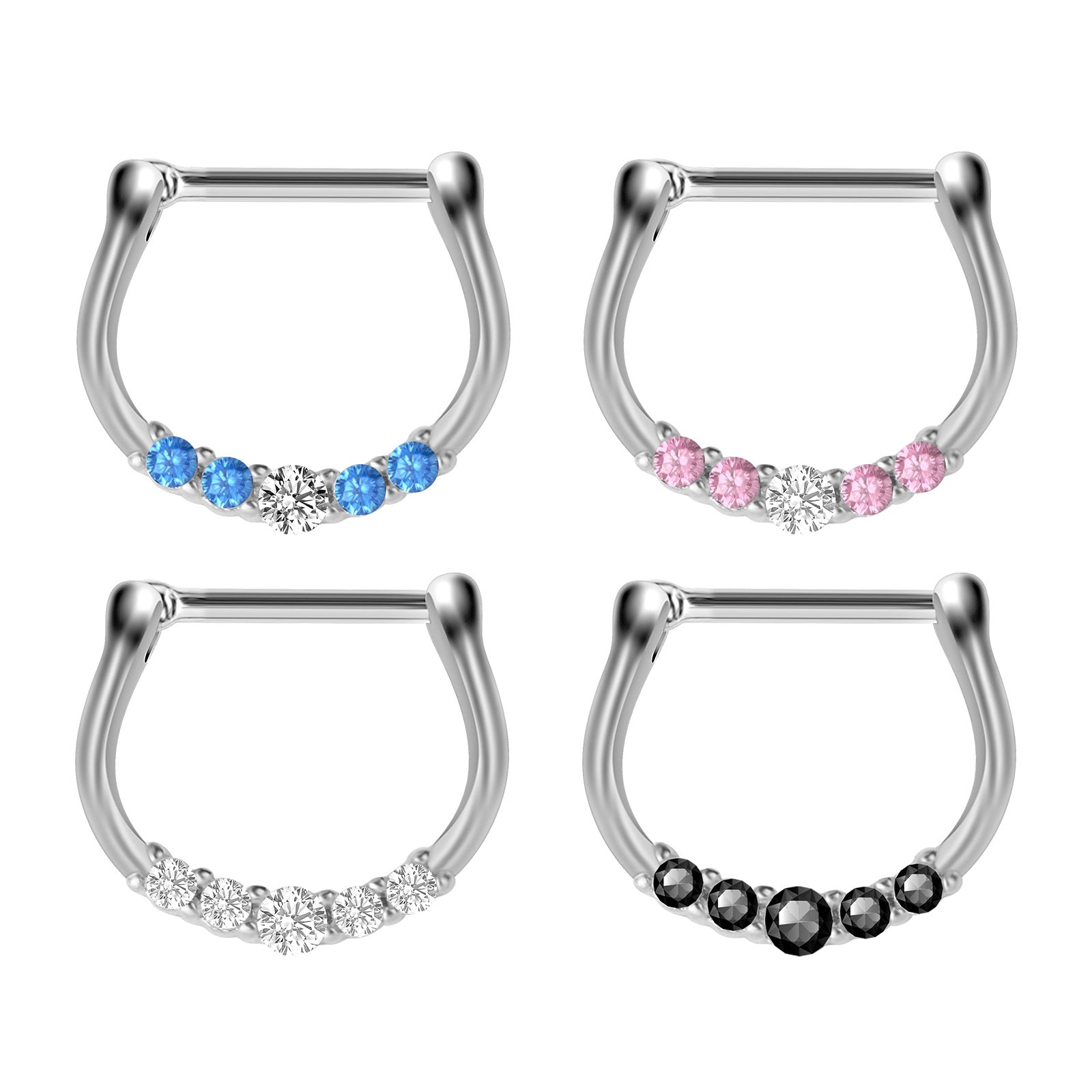 18G Hypoallergenic 5 Pave CZ Septum Clicker Ring - Stainless Steel Nose Piercing Jewelry for Women | Perfect for Everyday Wear, Parties & Special Occasions | UZ297