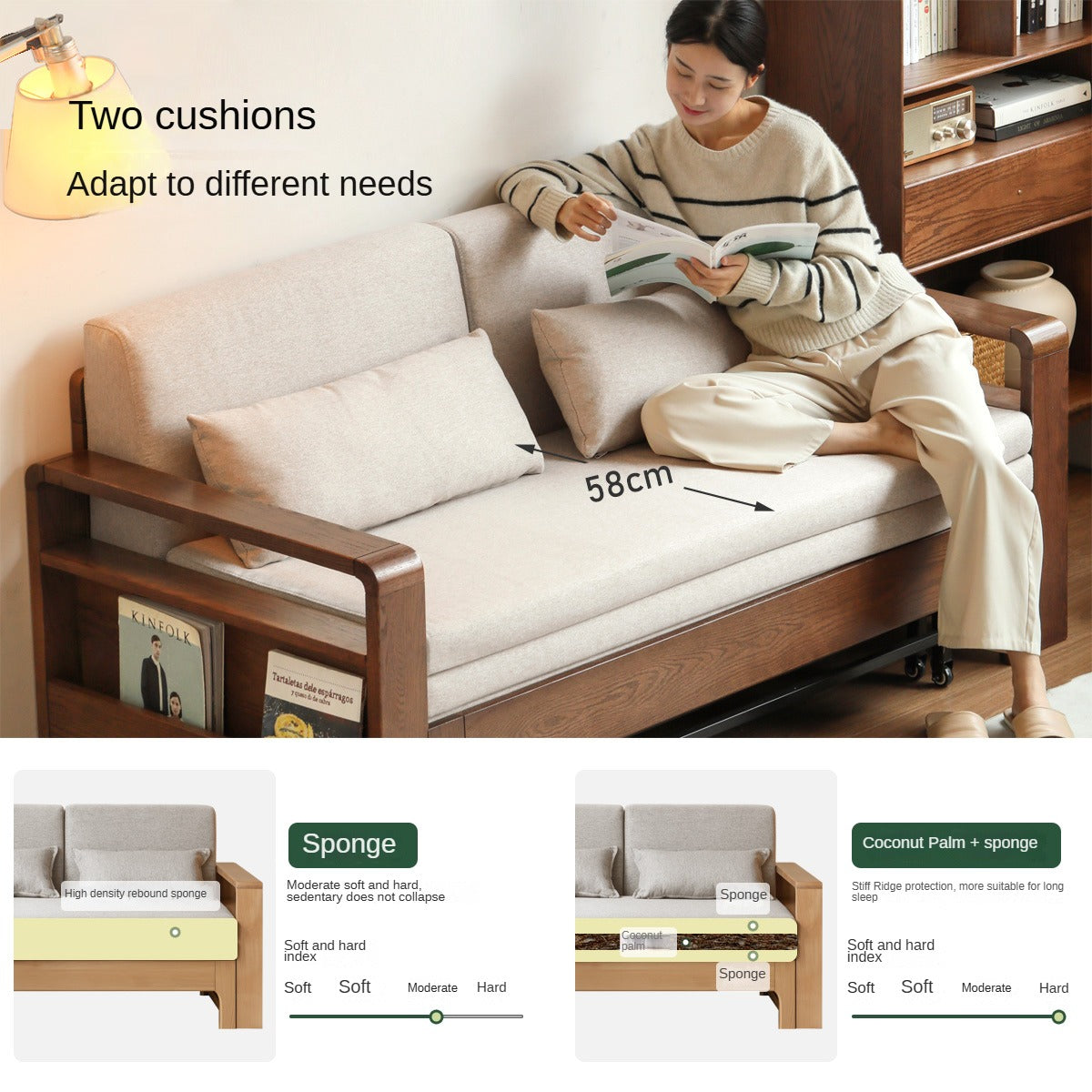 **Oak Solid Wood Folding Sofa Bed – Convertible Sleeper for Small Spaces, Guest Room & Studio Apartments**