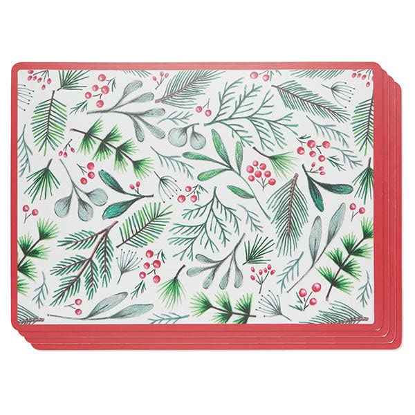 Set of 4 Bough & Berry Corkback Placemats - Natural Eco-Friendly Table Mats for Dining, Kitchen, and Home Decor | Perfect for Everyday Use, Dinner Parties, and Holiday Gatherings