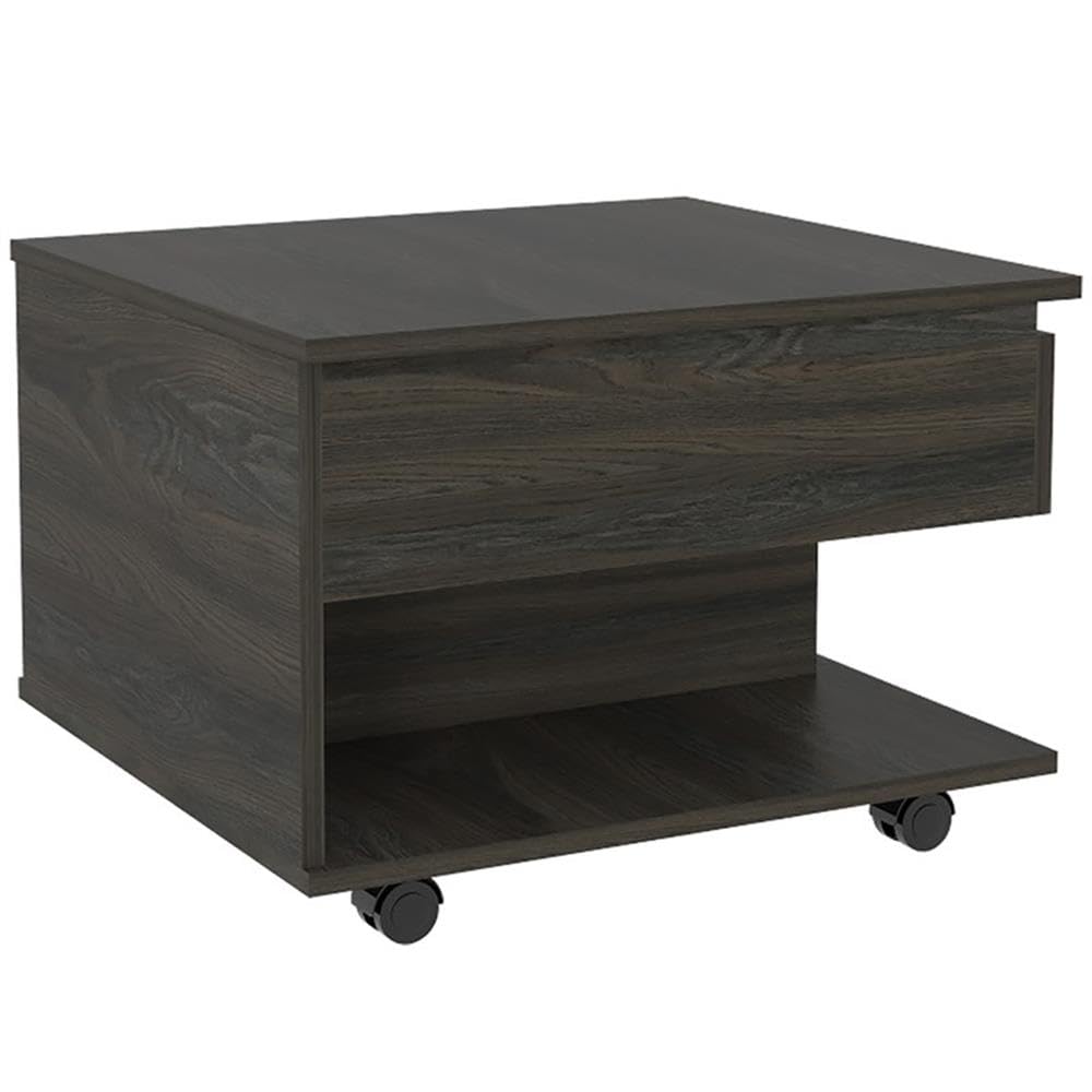 Pemberly Row Espresso Coffee Table with Wheels - Perfect for Living Room, Office, and Small Spaces