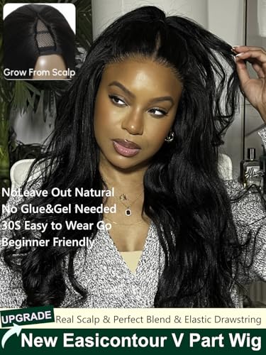 Yaki Straight V Part Wig Human Hair Natural Color