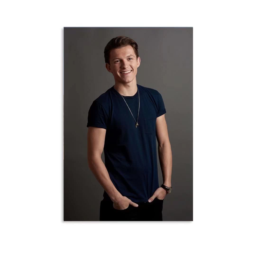 Tom Holland Poster Shirt - 8x12 Inches Unframed Canvas Wall Art with Gray Background - Perfect for Bedroom Decor, Gift for Fans, and Pop Culture Themed Rooms