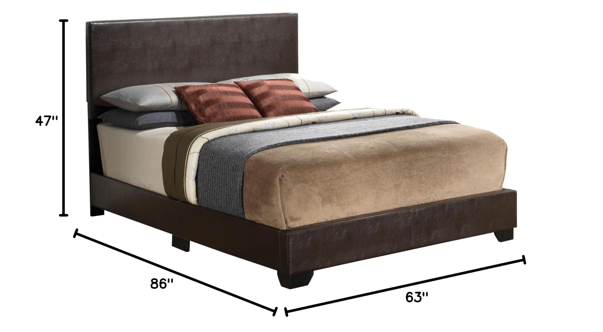 Glory Furniture Aaron Faux Leather Upholstered Queen Size Bed Frame in White - Modern Bedroom Furniture for Master & Guest Rooms