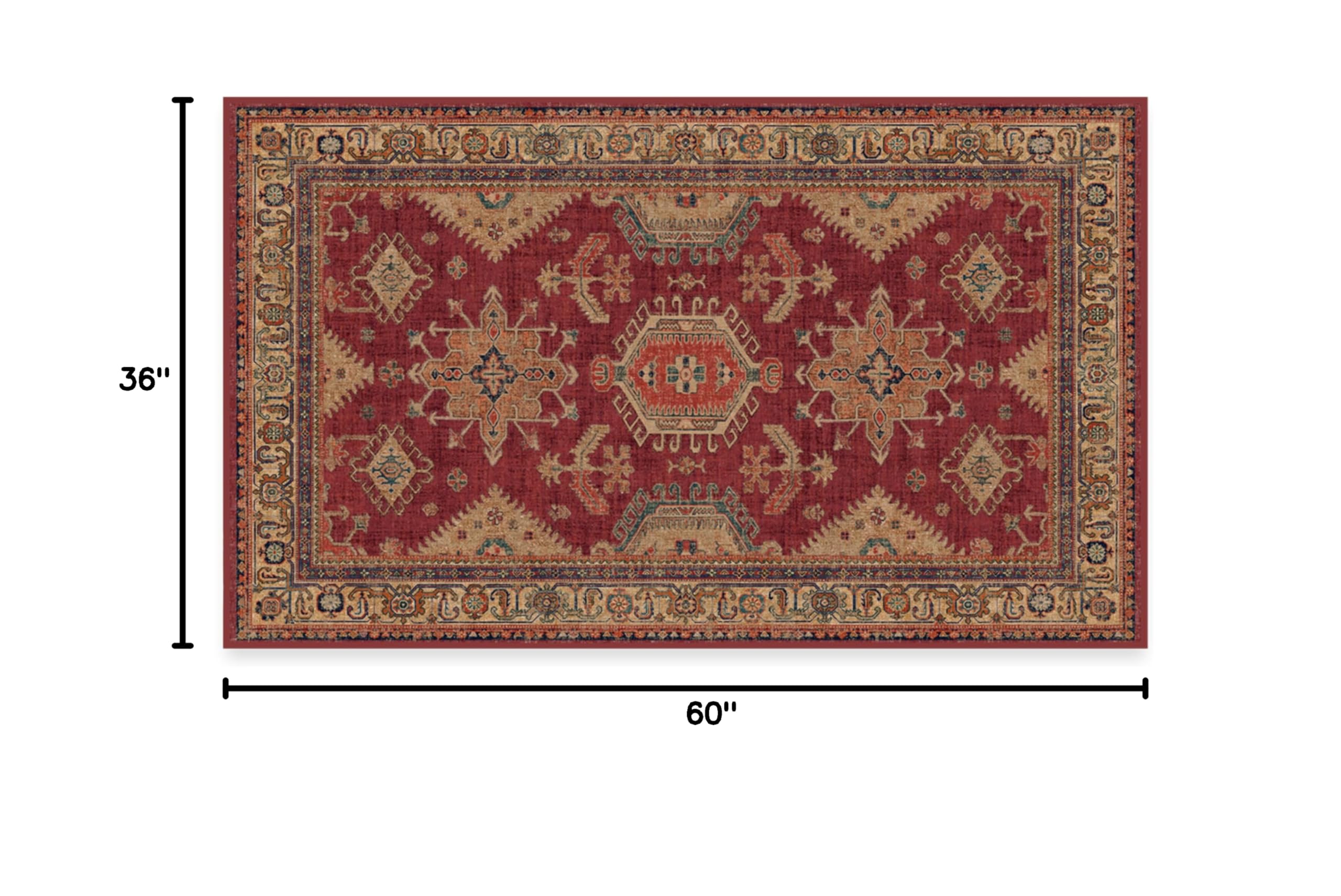 Ruggable Washable 3x5 Area Rug - Cambria Ruby | Non-Slip Premium Rug for Living Room, Bedroom, Kitchen, Office & Classroom | Perfect for High-Traffic Areas & Pet-Friendly Homes