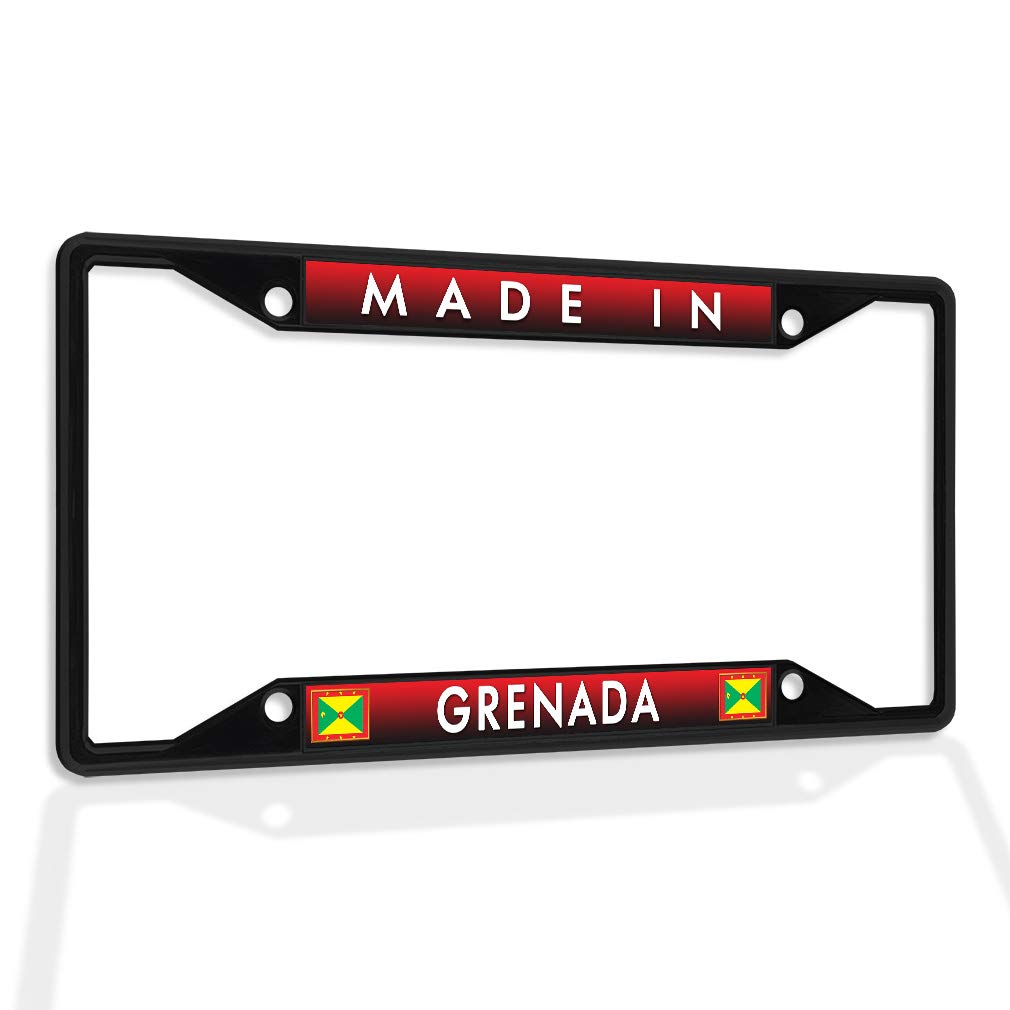 Premium Metal Insert License Plate Frame - Weatherproof & Durable Car Accessory (Black, 4-Hole Design) - Made in Grenada - Perfect for Cars, Trucks & SUVs