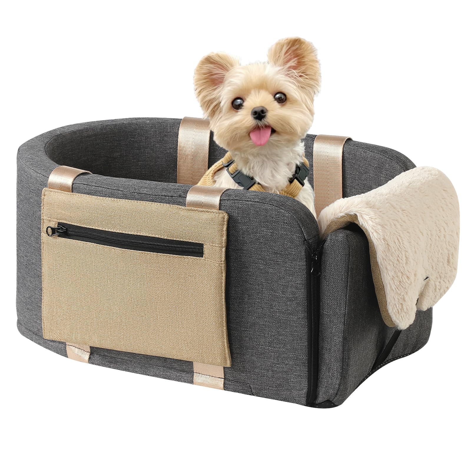 **Dog & Cat Car Seat Carrier with Safety Tethers - Portable Pet Booster Seat for Car Travel, Easy-Carry Strap & Armrest Design - Perfect for Road Trips, Vet Visits & Daily Commutes**