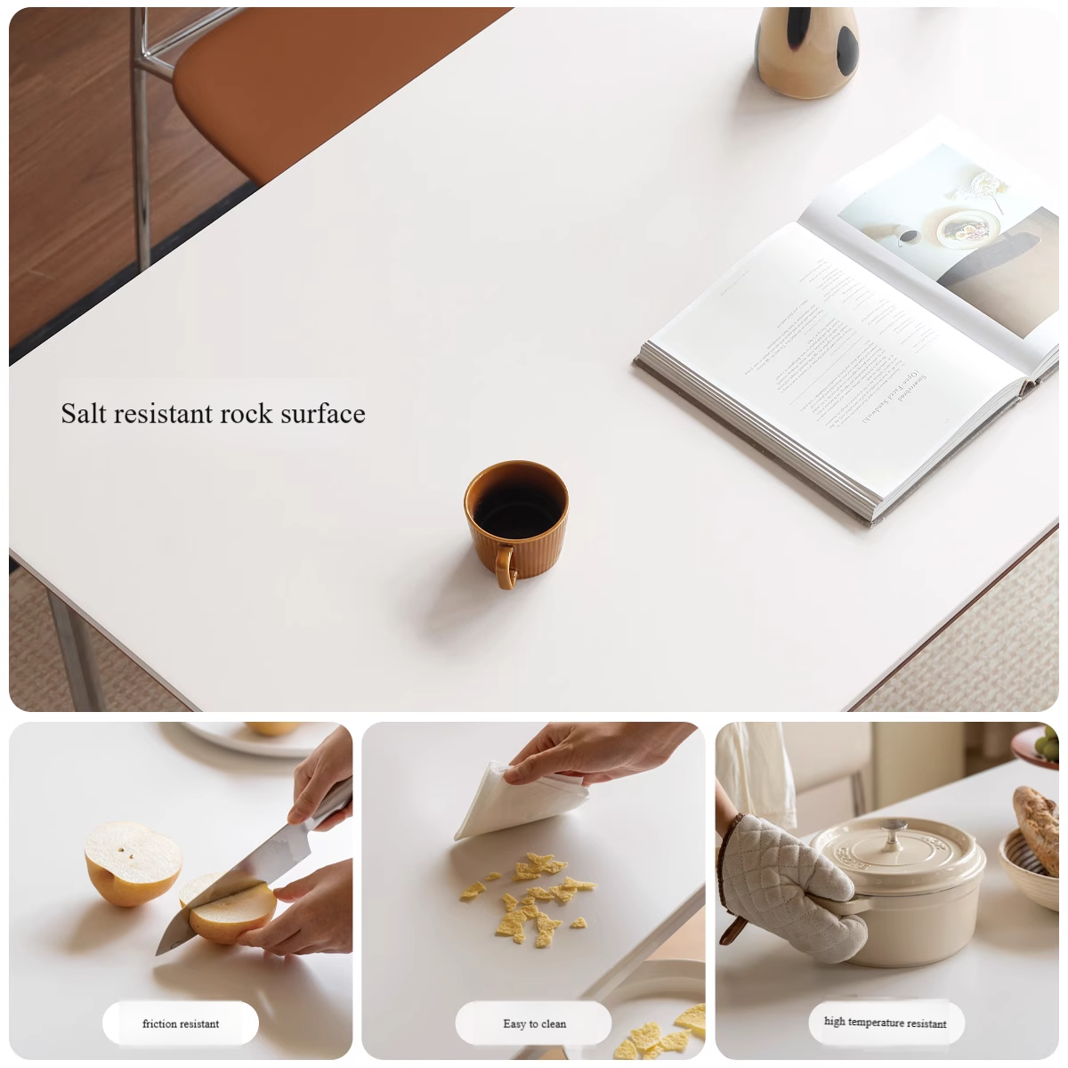 Modern Poplar Solid Wood Bauhaus Dining Table - Minimalist Scandinavian Style for Small Spaces - Perfect for Apartments, Breakfast Nooks & Cozy Dining Areas