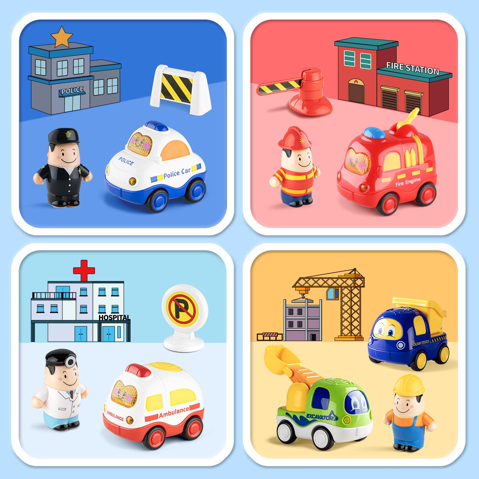 ALASOU 15-Piece Car and People Figure Toy Set with Playmat & Storage Bag - Montessori Learning Toys for Toddlers Ages 1-3 - Perfect Birthday Gift for 1-2 Year Old Boys | Great for Easter Basket Stuffers, Pretend Play, and Early Childhood Development