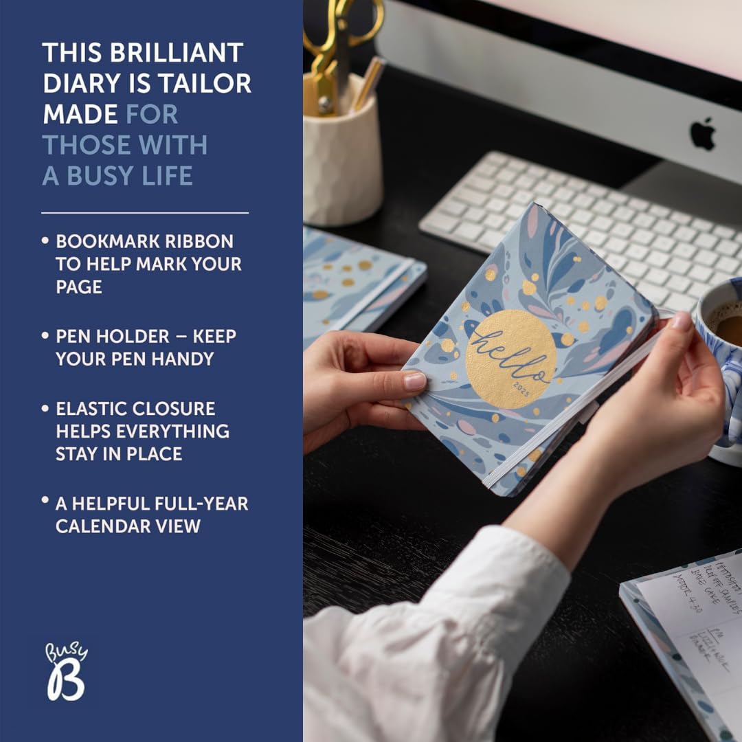 Busy B 2025 A6 Weekly Planner - Compact Blue Marble Diary with To-Do Lists, Notes Pages & 3 Pockets | Year Planner & Week-to-View Layout | Perfect for Students, Professionals & Personal Organization