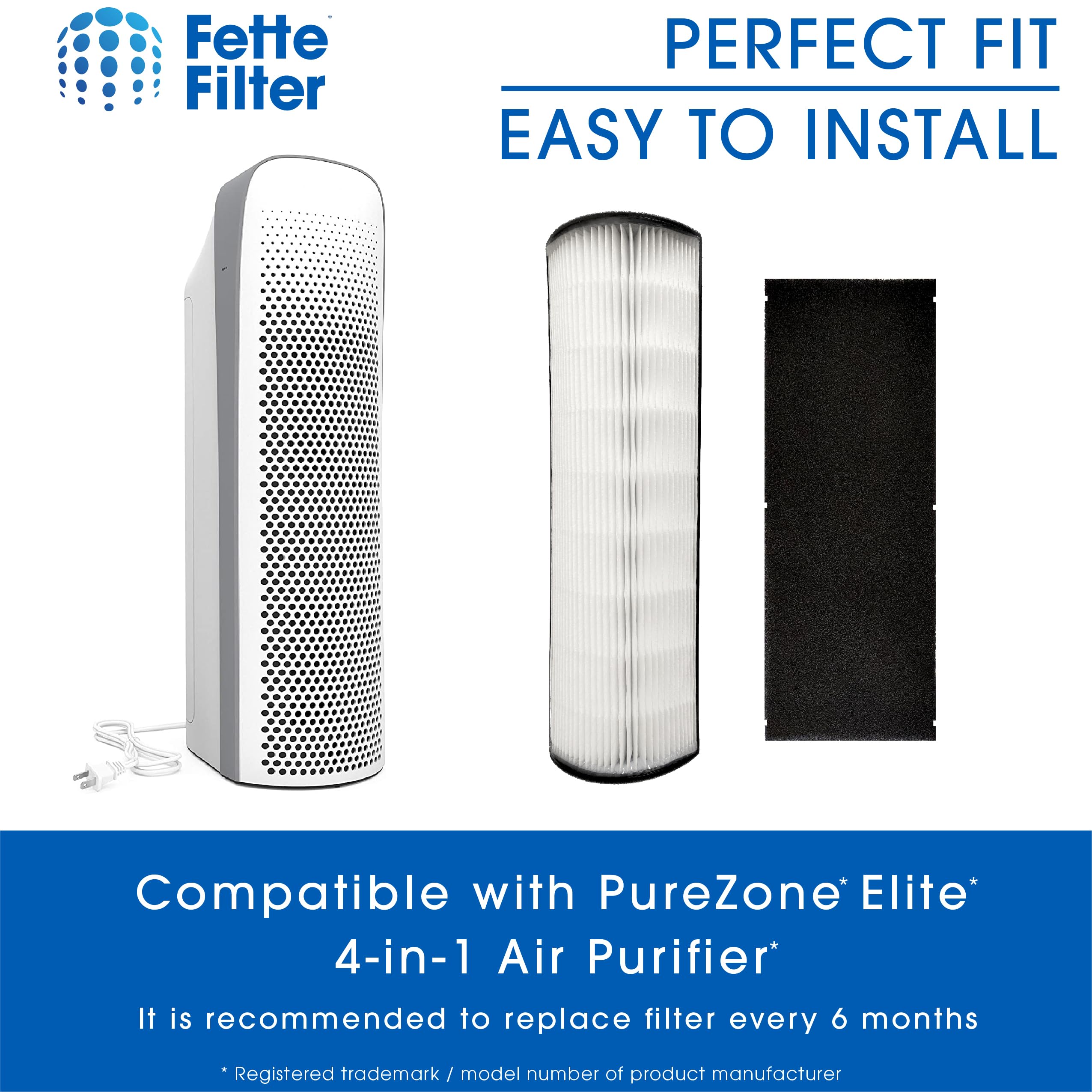 2-in-1 True HEPA Replacement Filter for Pure Enrichment PureZone Elite 4-in-1 Air Purifier (PEAIRTWR) - Carbon Activated Pre-Filter & HEPA Air Filter (2 Pack) - Perfect for Home, Office, and Allergy Relief