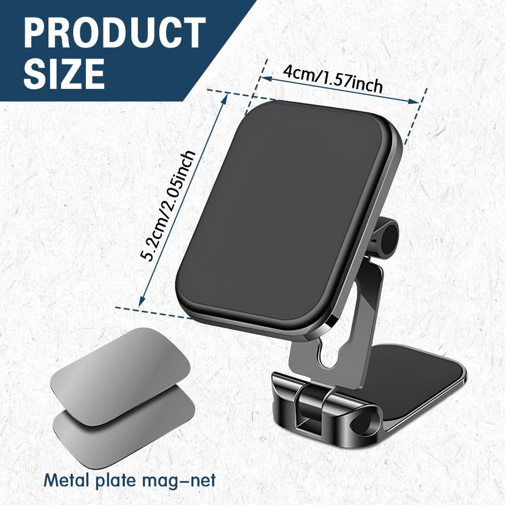 360° Rotating Magnetic Car Phone Holder Mount - Universal Dashboard Cell Phone Stand for iPhone & Android - Perfect for Hands-Free Driving & GPS Navigation (Black)