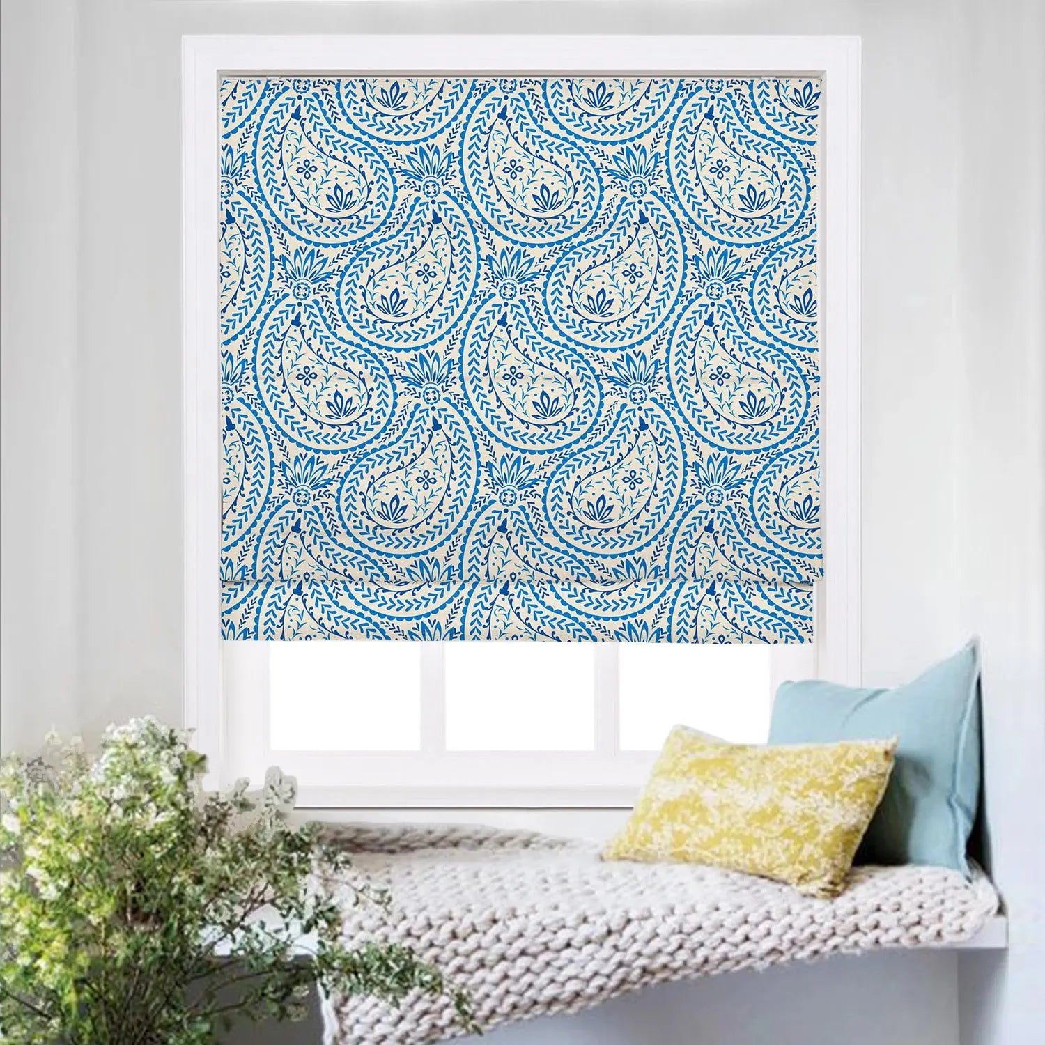 Roman Shade Cordless Linen Printed Window Treatment - Blackout Custom Window Coverings for Bedroom, Living Room & Nursery (Elegant Home Decor)